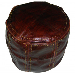 Moroccan leather pouf chocolate leather
