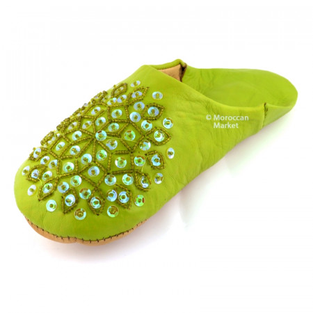 Maklouba babouche slippers green leather