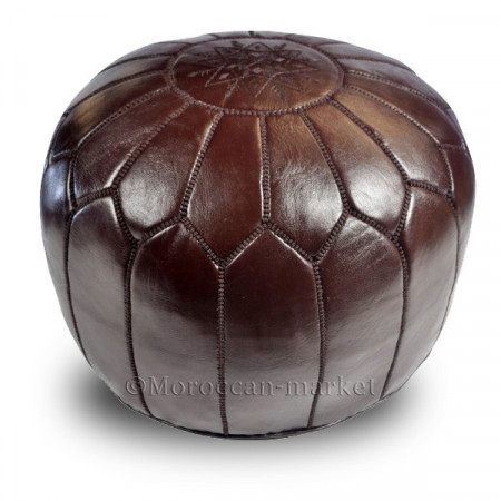 Moroccan design pouf chocolate leather